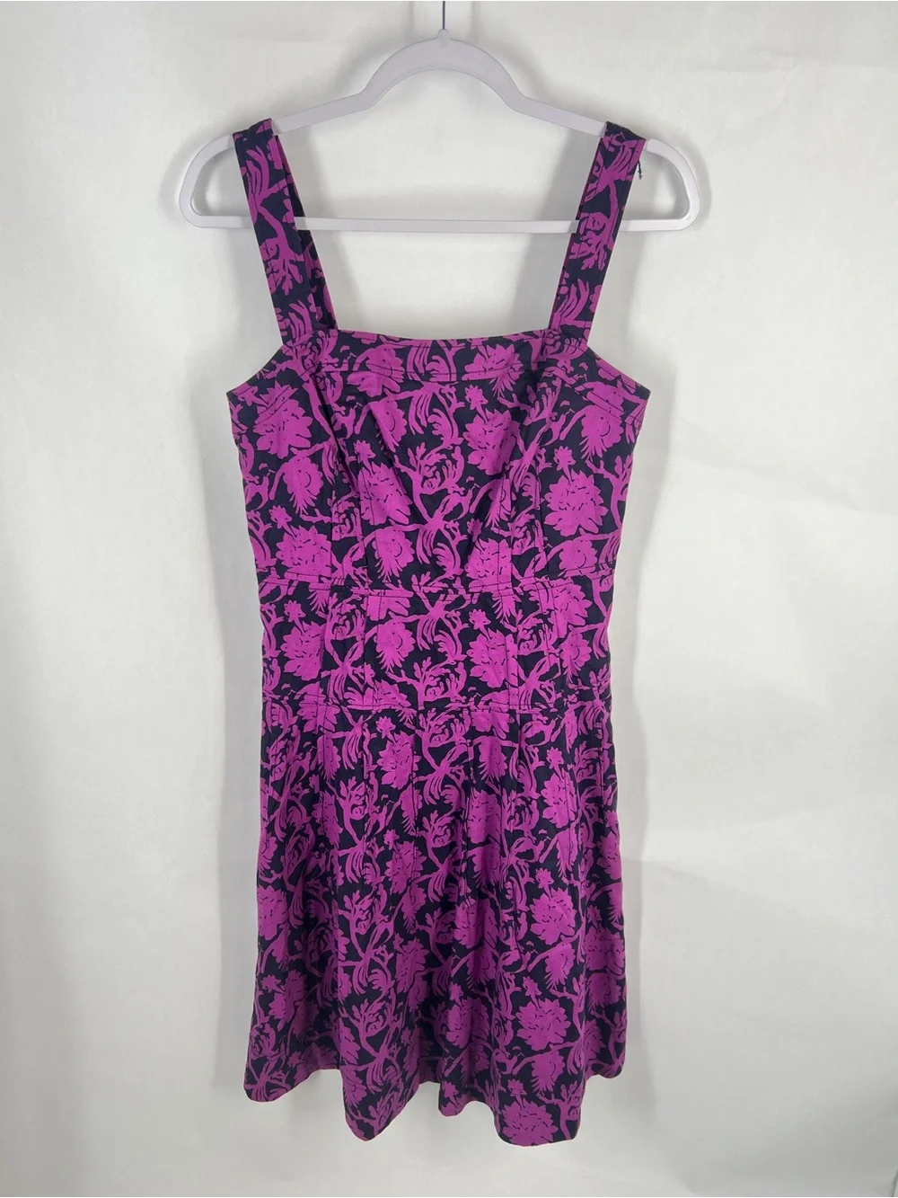 Tory Burch Jodie Floral Linen Cotton Fit & Flare Dress Purple Navy Size 6